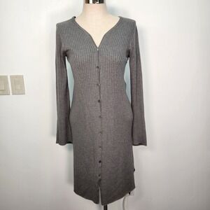 UNIQLO Mame Kurogouchi‎ 3D Knit Ribbed Long Cardigan M Gray Button Front